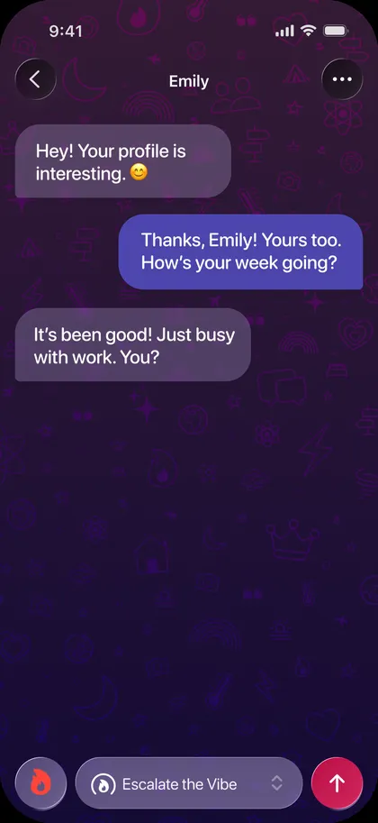 Flirtsy screen: chat with Emily