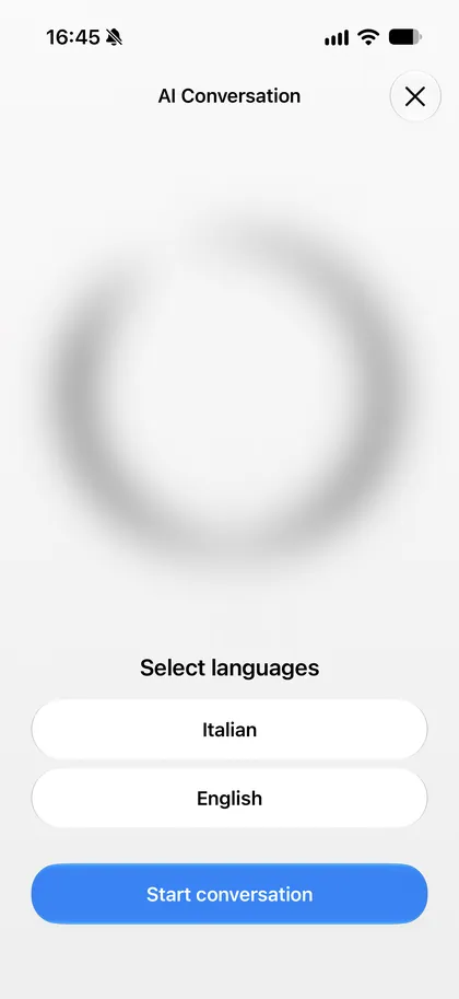 Translate Now screen: AI Conversation language picker