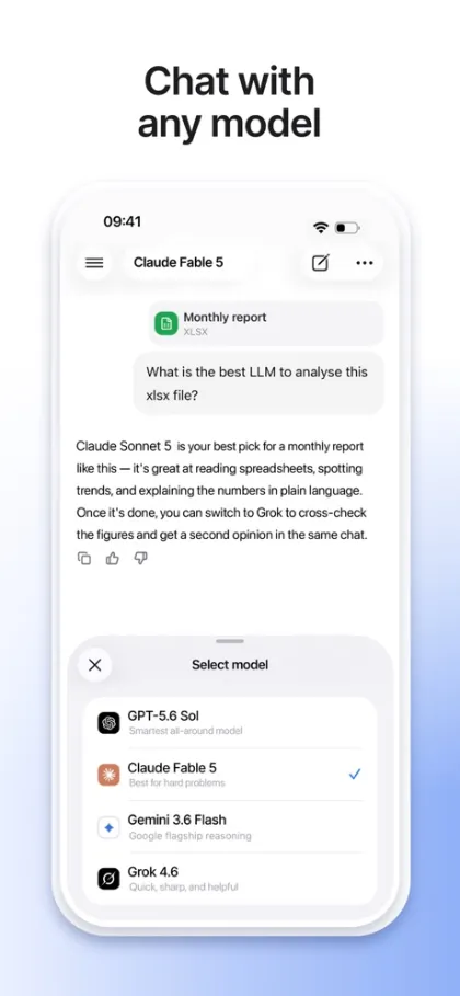 Use.ai screen: chat with any model