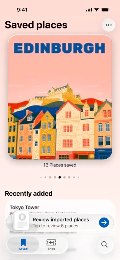 Vibn Around screen: saved places by city