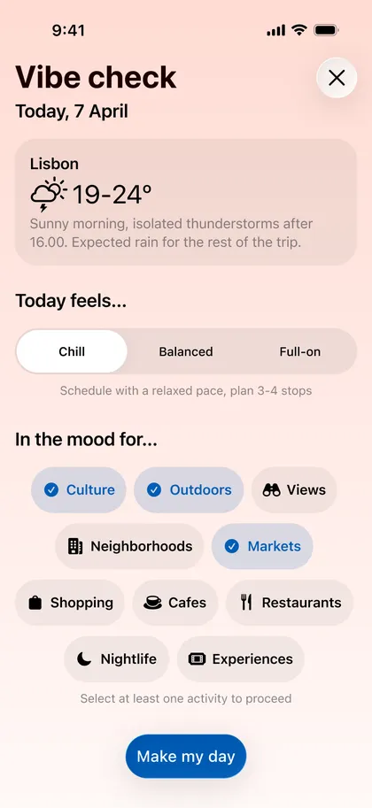 Vibn Around screen: vibe check for the day